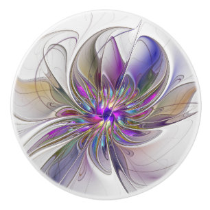 Pomo De Cerámica Arte abstracto fractal de flor enérgico y colorido