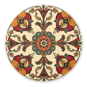 Pomo De Cerámica Arte Antiguo Deco Majólica Floral Artesano Nouveau