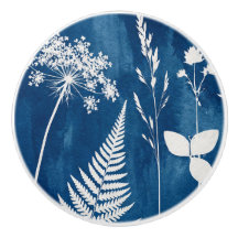 Arte botánico de helecho con cianotipia azul añil
