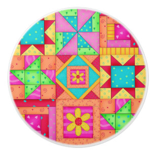 Pomo De Cerámica Arte colorido del bloque del remiendo del edredón