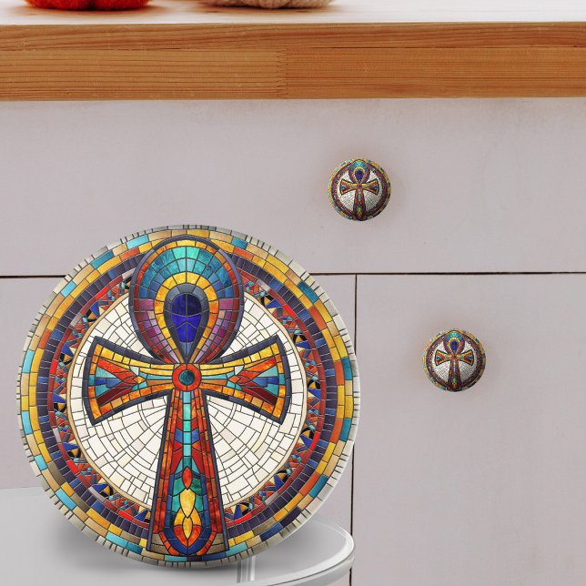 Pomo De Cerámica Arte de Ankh Cross-Mosaic en Egipto (Subido por el creador)