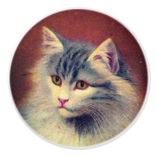 Pomo De Cerámica Arte de ilustracion de gatos vintage nuevo elegant