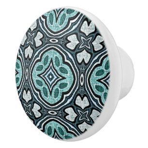 Pomo De Cerámica Arte de la tribu étnica azul gris Verde azulada Aq