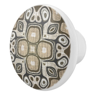 Pomo De Cerámica Arte de la tribu étnica beige gris taupe ocre marr