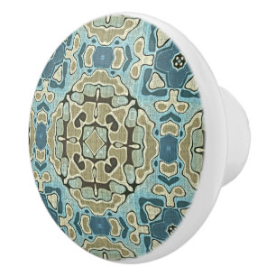Pomo De Cerámica Arte de la tribu étnica de color azul Verde azulad