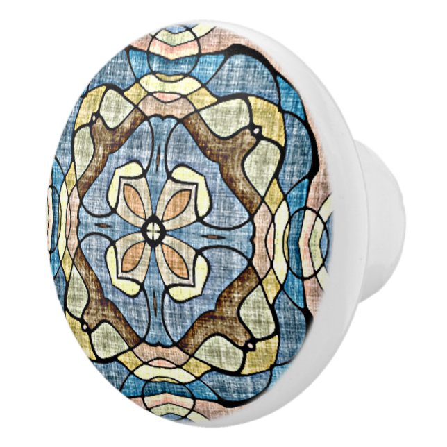 Pomo De Cerámica Arte de la tribu étnica rosa rosa azul ocre marrón (Derecha)