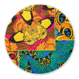 Pomo De Cerámica Arte de Mariposa Rosa y Turquesa Maximalista Vibra
