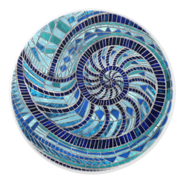 Pomo De Cerámica Arte de mosaico de Nautilus Shell (Anverso)