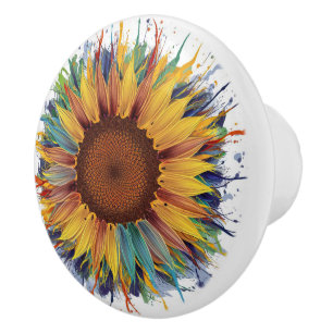 Pomo De Cerámica Arte de salpicadura de girasol