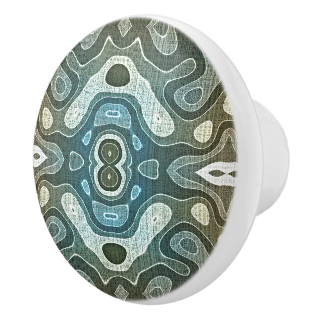 Pomo De Cerámica Arte de una tribu étnica marrón gris azul turquesa (Derecha)