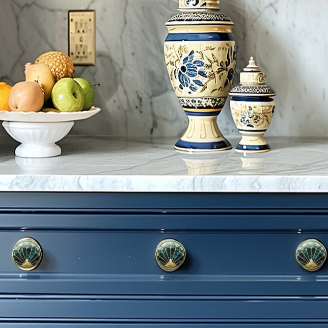Pomo De Cerámica Arte Deco Hermoso Pavo Real Azul Turquesa Dorado (Subido por el creador)