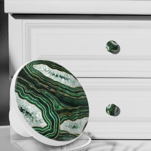 Pomo De Cerámica Arte digital de geoda y cristales verde musgo