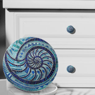Pomo De Cerámica arte en mosaico de concha de nautilo
