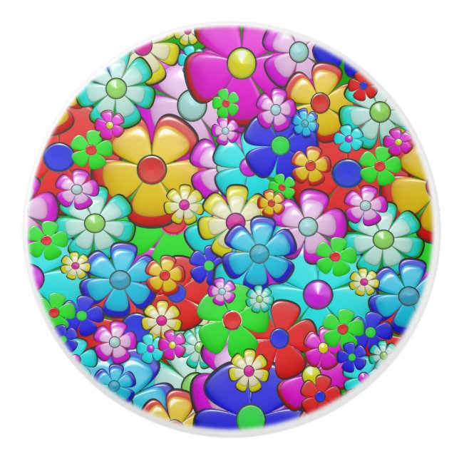 Pomo De Cerámica Arte floral retro hippy (Anverso)