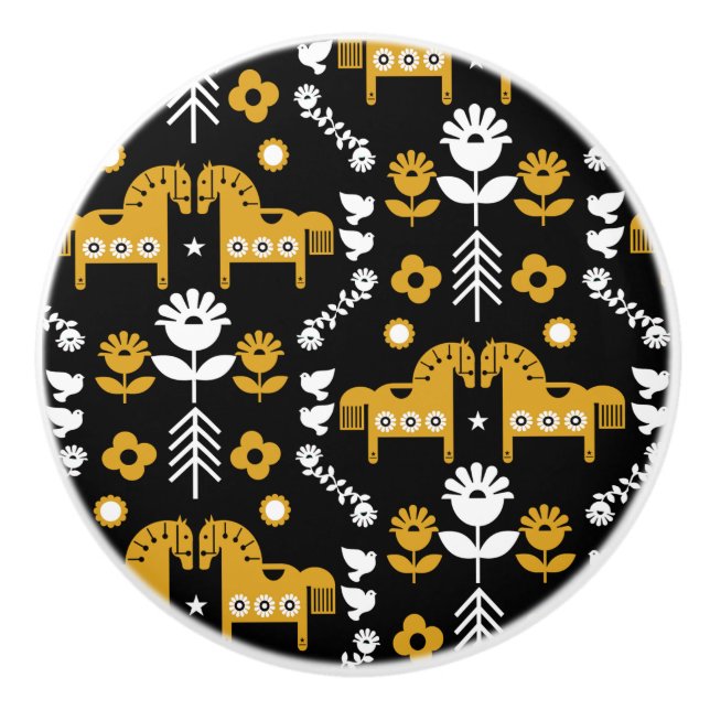 Pomo De Cerámica Arte folclórico escandinavo de caballos (Anverso)