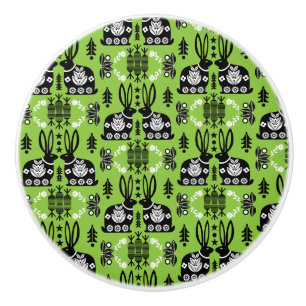 Pomo De Cerámica Arte folclórico nórdico escandinavo conejo