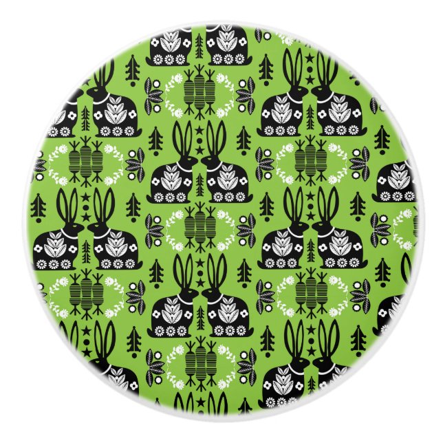 Pomo De Cerámica Arte folclórico nórdico escandinavo conejo (Anverso)