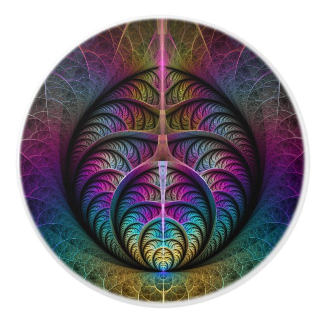 Pomo De Cerámica Arte fractal colorido con estampado trippy (Anverso)