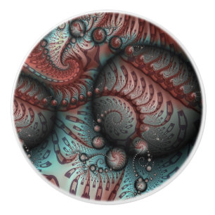 Pomo De Cerámica Arte fractal de fantasía vívida abstracta marrón a