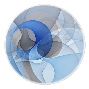 Pomo De Cerámica Arte gráfico fractal abstracto azul gris moderno