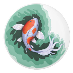 Pomo De Cerámica Arte lindo de los pescados de Koi