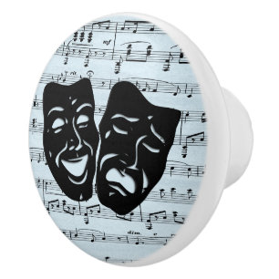 Pomo De Cerámica Arte musical azul une máscaras de teatro