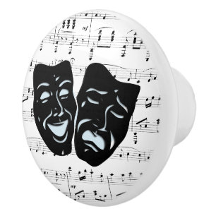Pomo De Cerámica Arte musical blanco une máscaras de teatro