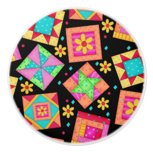 Pomo De Cerámica Arte negro colorido del bloque del remiendo del