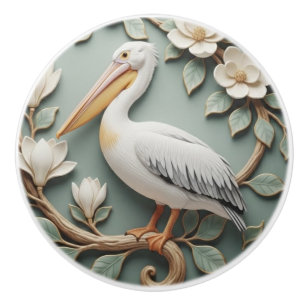 Pomo De Cerámica Arte Nouveau Falso Relieve de Ave Pelícano Menta