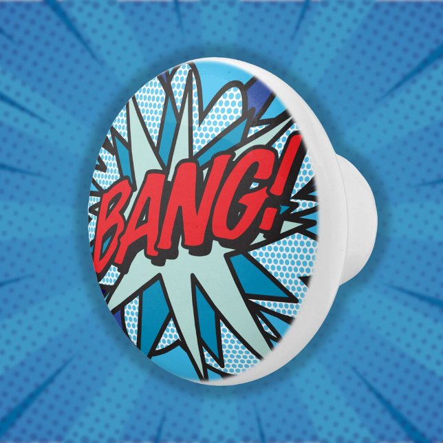 Pomo De Cerámica Arte Pop de Cómic Divertido y Retro BANG (BANG Fun Cool Retro Comic Book Pop Art Ceramic Knob)