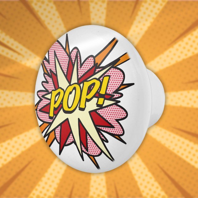 Pomo De Cerámica Arte pop de cómics retro de diversión POP (POP Fun Retro Comic Book Pop Art Ceramic Knob)