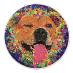 Pomo De Cerámica Arte pop feliz del pitbull