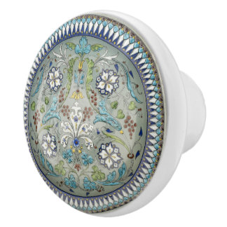 Pomo De Cerámica Arte Victoriano Vintage Estilo Turco Gris Azul