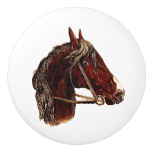 Pomo De Cerámica Arte vintage de cabeza de caballo marrón oscuro