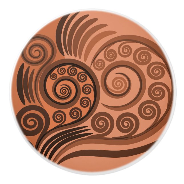 Pomo De Cerámica Artsy Naranja Curly Swirls Knob cerámico (Anverso)