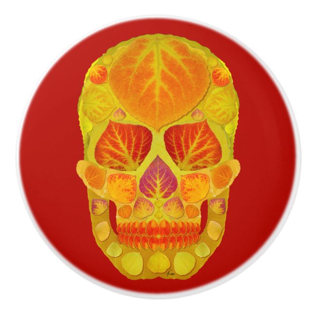 Pomo De Cerámica Aspen Leaf Skull 13 (Anverso)
