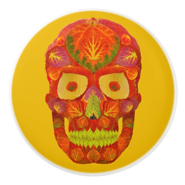 Pomo De Cerámica Aspen Leaf Skull 16 (Anverso)