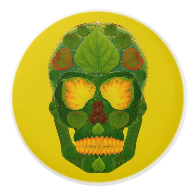 Pomo De Cerámica Aspen Leaf Skull 9 (Anverso)
