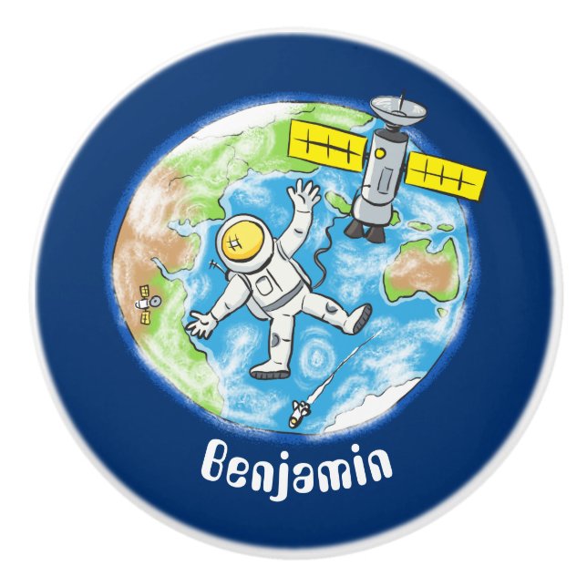 Pomo De Cerámica Astronauta divertida en el espacio y el personaliz (Anverso)