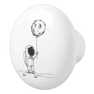 Pomo De Cerámica Astronauta en el espacio con globo lunar cosmos es