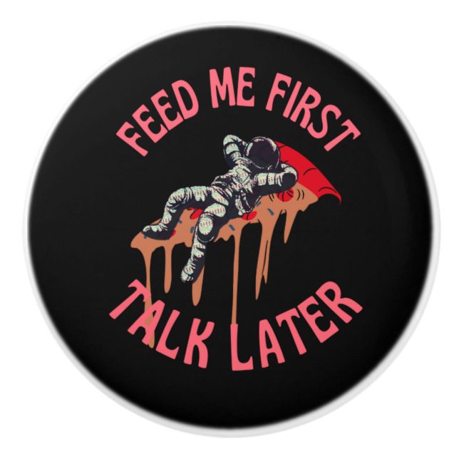 Pomo De Cerámica Astronauta Pizza Funny (Anverso)