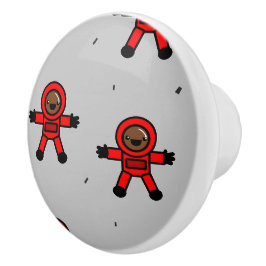 Pomo De Cerámica Astronautas rojos sobre gris