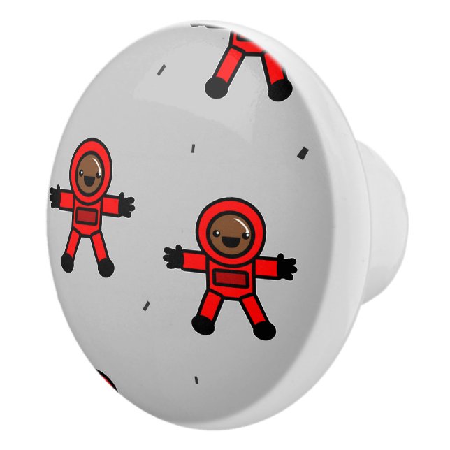 Pomo De Cerámica Astronautas rojos sobre gris (Derecha)