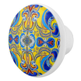 Pomo De Cerámica Ataque azul amarillo