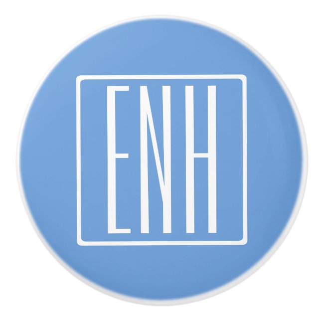 Pomo De Cerámica Audaz Monograma Moderno 3 Iniciales | Azul suave (Anverso)