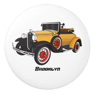 Pomo De Cerámica Auto amarillo clásico 1931