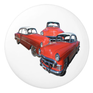 Pomo De Cerámica Autos Vintage De Color Rojo Y Blanco Clásicos,