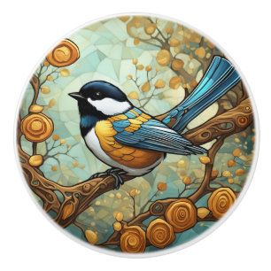 Pomo De Cerámica Ave de pollo Art Nouveau Art Déco Gran Tit