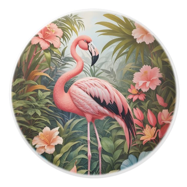 Pomo De Cerámica Ave grandiosa rosa tropical Flamingo (Anverso)