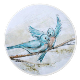 Pomo De Cerámica Aves azules